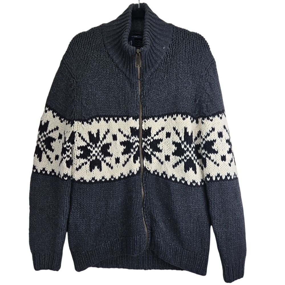 Gap Mens Wool Blend Full Zip‎ Cardigan Small Preppy Fair Isle Bohemian Nordic
